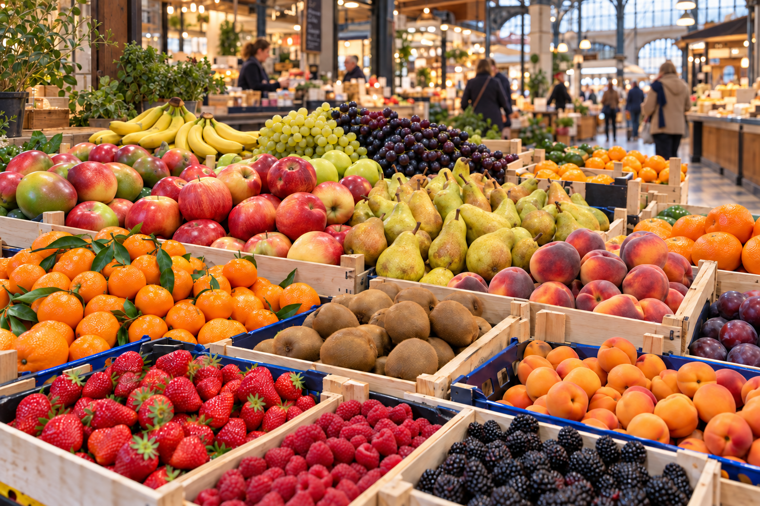 Étal de fruits frais chez un marchand des Halles couvertes de Tours