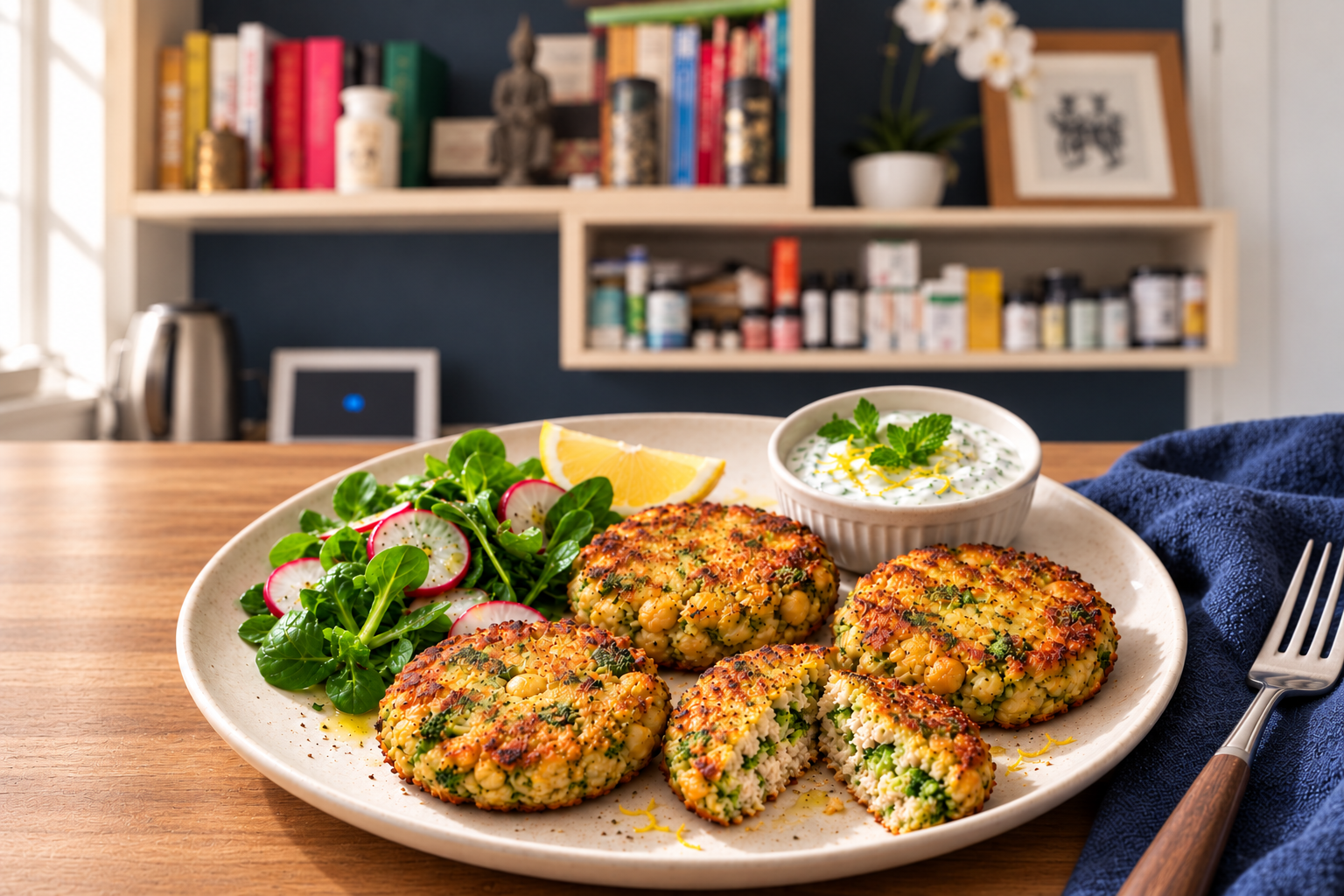Galettes de brocoli, poulet et pois chiches à l’airfryer